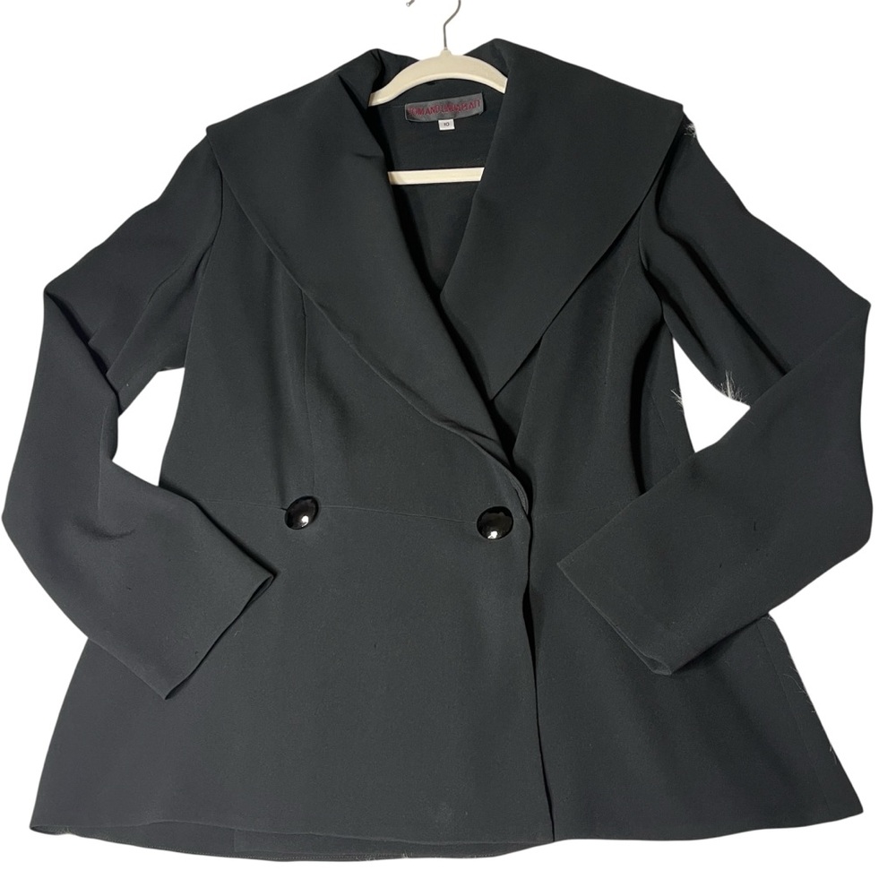 Tom And Linda Platt Black Timeless Classic Double-Breasted Blazer SZ 10